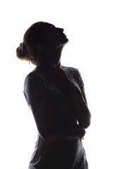 silhouette of figure of beautiful girl, woman profile on white isolated background