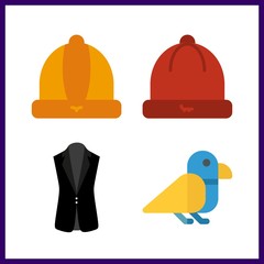 4 head icon. Vector illustration head set. winter hat and bird icons for head works