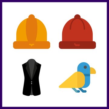 4 head icon. Vector illustration head set. winter hat and bird icons for head works