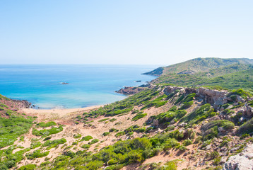 Fototapeta premium Large view of the beach of Pilar cove in Menorca island