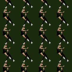 Figure skating seamless pattern green background
