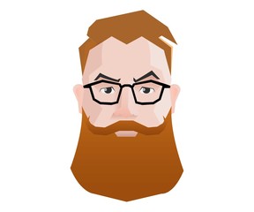 Flat stylized cartoon character Hipster Man with beard red hair in glasses