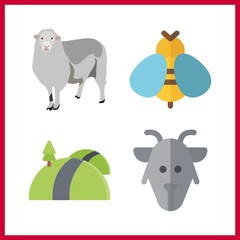 4 rural icon. Vector illustration rural set. road and bee icons for rural works