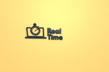 Text Real Time with blue 3D illustration and yellow background
