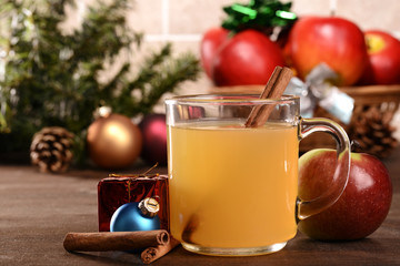 hot spiced apple cider and cinnamon stick