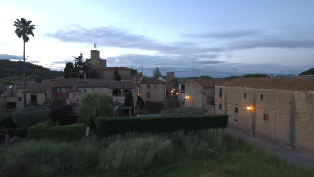 Drone in village of Girona, Costa Brava. Catalonia, Spain