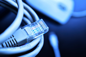 internet concept, internet cable image with bokeh background of mouse