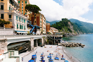 People on the Beach, Exclusive Beach, Camogli Fishing Village, Genoa, Liguria, Italian Riviera,...