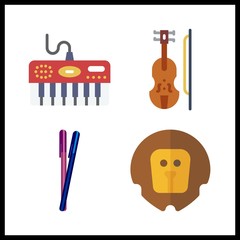 4 closeup icon. Vector illustration closeup set. lion and pencils icons for closeup works