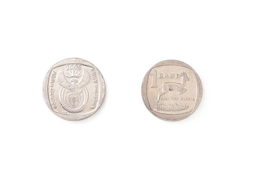 south african one rand coin isolated on white background
