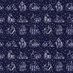 Whinter houses seamless pattern
