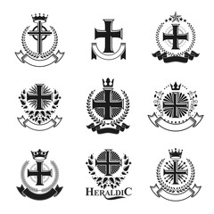 Fototapeta na wymiar Crosses Religious emblems set. Heraldic Coat of Arms, vintage vector logos collection.