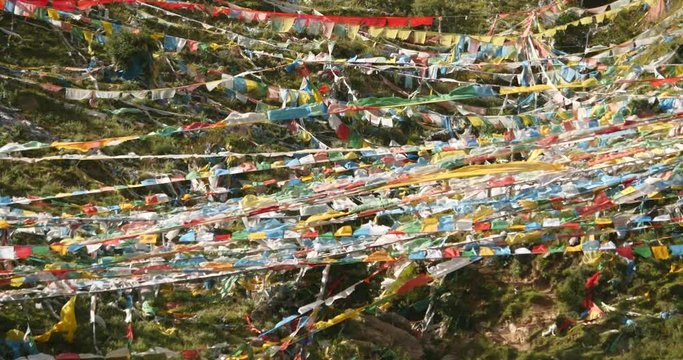 4k prayer flag on lhasa mountain,tibet.