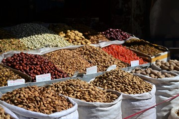 Nuts and dried fruit, Chinese food, Xinjiang Uyghur delicacies at Kashgar night market