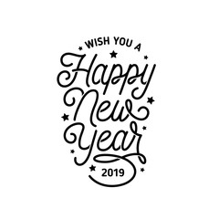 Happy New Year lettering template. Monochrome greeting card or invitation. Vector vintage illustration.