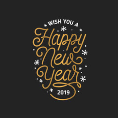 Obraz premium Happy New Year lettering template. Greeting card or invitation. Vector vintage illustration.
