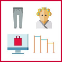 4 lifestyle icon. Vector illustration lifestyle set. horizontal bar and trousers icons for lifestyle works