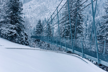 Pedestrian suspension bridge in Switzerland.