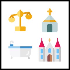4 meditation icon. Vector illustration meditation set. church and relax icons for meditation works