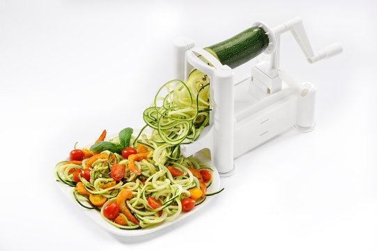 Spiralizing Cucumber Vegetable With Spiralizer