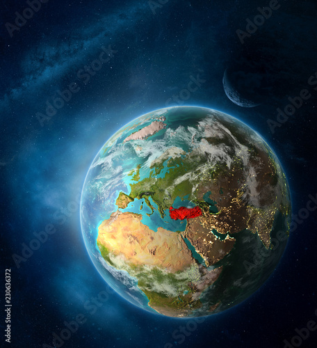 Turkey From Space On Earth Surrounded By Space With Moon And