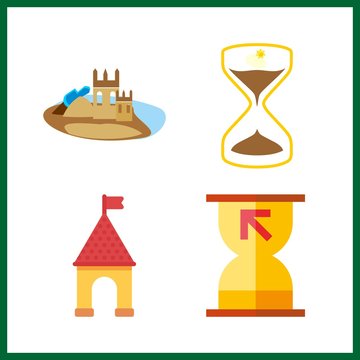 4 sand icon. Vector illustration sand set. sun watch and playground icons for sand works