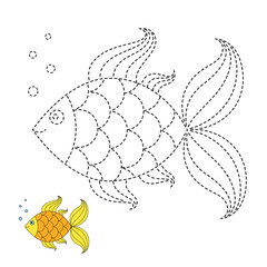drawing worksheet for preschool kids with easy gaming level of difficulty. Simple educational game for kids. Illustration of golden fish for toddlers