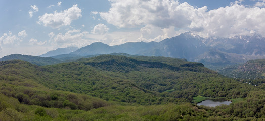 Arslanbob Is a Valley, Mountain Range, and a Large Wild Walnut (Juglans Regia) Forest in Jalal-abad Province of Western Kyrgyzstan. Here, the Trees Can Reach a Height of 30 Meters. Arial Dron Shoot.