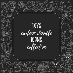 Doodle toys icons vector frame 