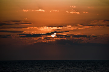 Sunset, red sky, landscape of sky and clouds at sunset.