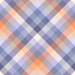 Plaid pattern in purple, blue, orange and cream. Seamless fabric texture.