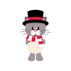 winter cartoon cute cat in hat with scarf