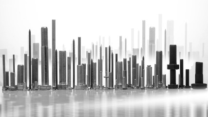 Different sizes of screws on black background,