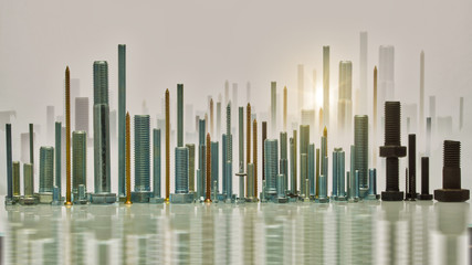 Different sizes of screws on black background,