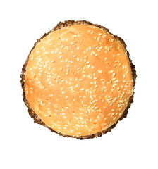An overhead shot of a burger