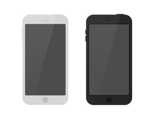 Smartphone schwarz weiß Icon Flat Design isoliert auf weißem Hintergrund