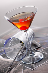 Manhattan cocktail with New Yourk postcards