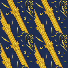 Ruined baroque blue seamless pattern