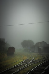railway station in the fog
