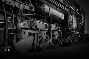 Obraz na płótnie Canvas Artistic Black and White Rendering of Antique Locomotive Steam Powered Railroad Engine