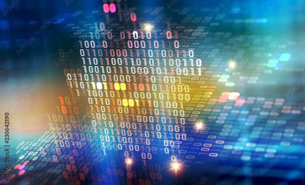 Aufkleber Binary code 3D illustration. Digital data protection. Cyberspace information flow. Telecommunication technologies of the future.