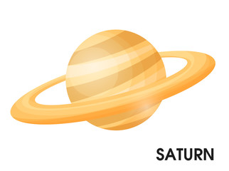 Fototapeta premium Saturn and its rings. Saturn is the second largest planet in the solar system. Secondary from Jupiter. Illustration on white background.