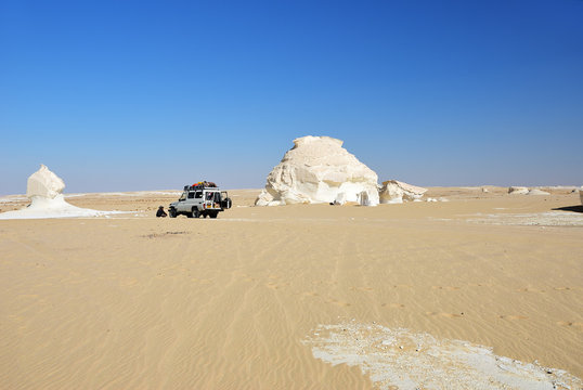 Safari in Sahara, Egypt. limestone formation in White desert