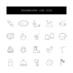 Line icons set. Snowboard pack. Vector illustration	