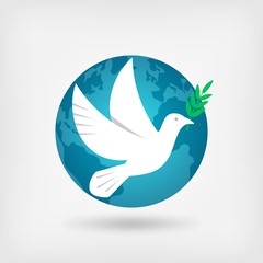 dove with olive branch and globe