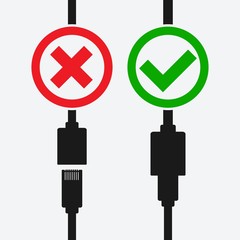 Ethernet connectors. connect and disconnect symbol