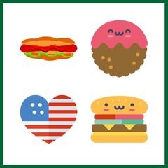 4 american icon. Vector illustration american set. hot dog and hamburger icons for american works