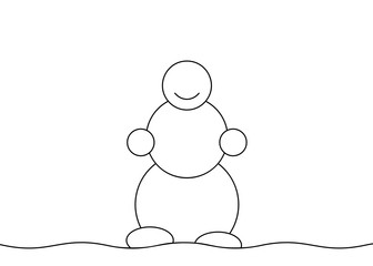 Snowman outline, Black and white vector minimalistic linear illustration
