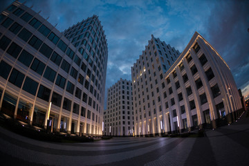 Office Building at Night Fish-Eye Lens