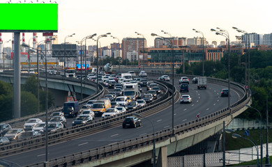 highway city traffic problem with billboard , urban scene